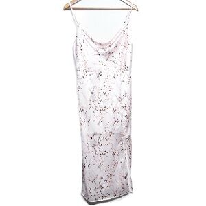 New with Tags Tsher Womens Silk Satin Boho Natural Floral Square Neck Maxi Dress